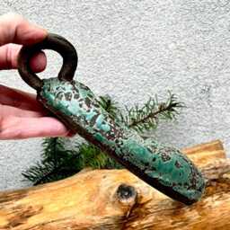 Christmas Candle Holder With Handle in Turquoise Green Moss Pattern - thumbnail 3