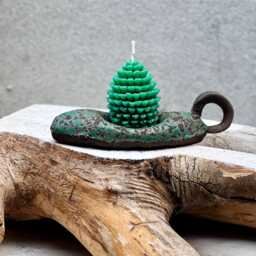 Christmas Candle Holder With Handle in Turquoise Green Moss Pattern - thumbnail 1