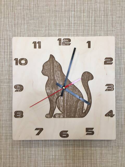 Laser Engraved Wood Cat Clock Plywood Wall Decor, Gift For Lovers - image 1