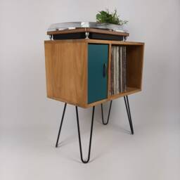 Oak Record Cabinet - Blue Door, Scandi Hairpin Leg Media Unit - thumbnail 3