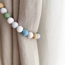 Cottage Garden Curtain Tiebacks Pastel Nursery Decor, Wooden Beads