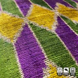 Handwoven Silk Velvet Pillow Cover, Striped Ikat Cotton Back - 20x20 - thumbnail 2