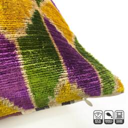 Handwoven Silk Velvet Pillow Cover, Striped Ikat Cotton Back - 20x20 - thumbnail 3