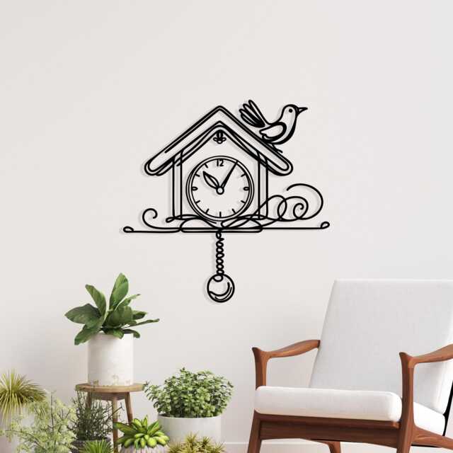 Cuckoo Clock Metal Wall Art, Laser Cut Birdhouse Silhouette, Modern Home D??cor - image 1