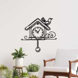 Cuckoo Clock Metal Wall Art, Laser Cut Birdhouse Silhouette, Modern Home D??cor
