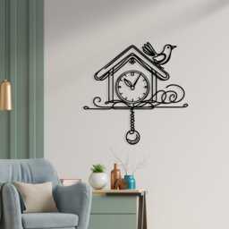 Cuckoo Clock Metal Wall Art, Laser Cut Birdhouse Silhouette, Modern Home D??cor - thumbnail 3