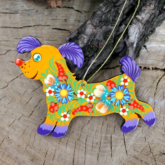 Dog Christmas Ornaments Handmade Wooden Tree Animal Decorations Doggi Unique Handcrafted Hand Painted Folk Art - image 1