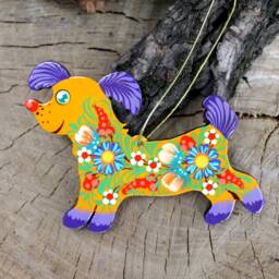 Dog Christmas Ornaments Handmade Wooden Tree Animal Decorations Doggi Unique Handcrafted Hand Painted Folk Art - thumbnail 1