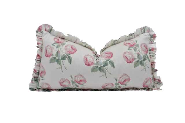 Colefax & Fowler - Bowood Pink Leaf Chintz Ruffled Floral Cushion Cover Classic Botanical Throw Pillow Timeless Elegant Decor - image 1