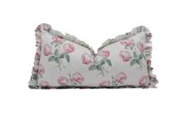 Colefax & Fowler - Bowood Pink Leaf Chintz Ruffled Floral Cushion Cover Classic Botanical Throw Pillow Timeless Elegant Decor - thumbnail 1