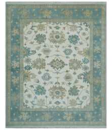 Hand-Knotted Oushak Wool Rug, Muted Floral Area Rug - thumbnail 1