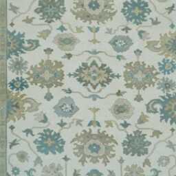 Hand-Knotted Oushak Wool Rug, Muted Floral Area Rug - thumbnail 3