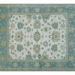 Hand-Knotted Oushak Wool Rug, Muted Floral Area Rug - thumbnail 2