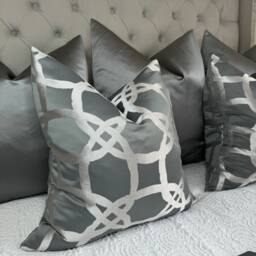 Fascino Pewter Luxury Cushion Cover, Grey - Silver Pillow Throw -Designer Clarke & Fabric -Geometric Worldwide Shipping - thumbnail 3
