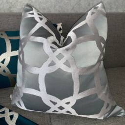 Fascino Pewter Luxury Cushion Cover, Grey - Silver Pillow Throw -Designer Clarke & Fabric -Geometric Worldwide Shipping - thumbnail 2