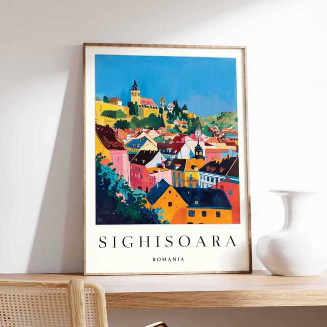 Sighisoara Citadel Poster Romania Travel Art, Transylvania Decor - image 1