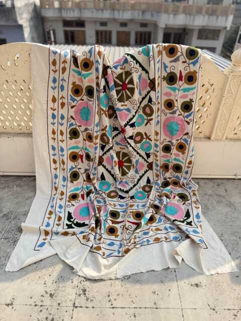 Artisan Suzani Quilt - Handcrafted Cotton, Traditional Embroidery, Colorful Boho Bedding Or Sofa Throw - image 1