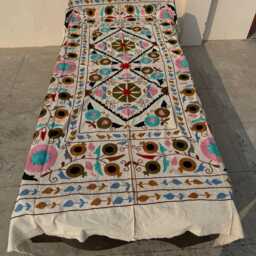 Artisan Suzani Quilt - Handcrafted Cotton, Traditional Embroidery, Colorful Boho Bedding Or Sofa Throw - thumbnail 2