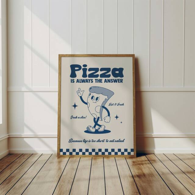 Retro Cartoon Pizza Print, Charming Style Gift For Foodie, Lover Food Kitchen Wall Art 2330 - image 1