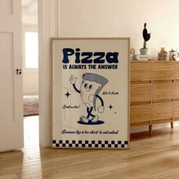 Retro Cartoon Pizza Print, Charming Style Gift For Foodie, Lover Food Kitchen Wall Art 2330 - thumbnail 2