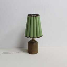 Handmade Green Fabric Lamp With Brown Ceramic Base - thumbnail 2