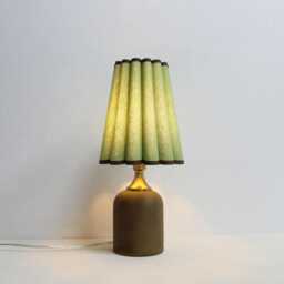 Handmade Green Fabric Lamp With Brown Ceramic Base