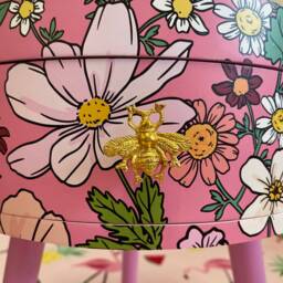 Pink Round Side Table With Floral Design. Fun Bright Decor, Quirky Bedside Table. Boho Decor. Flower Wooden Nightstand - thumbnail 3