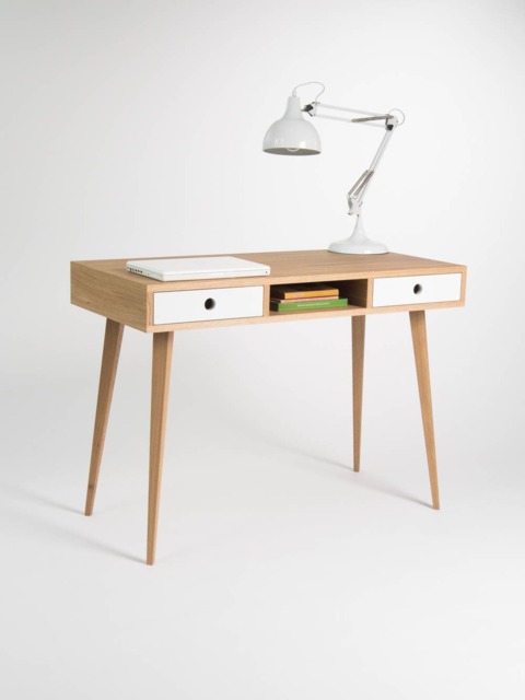 Oak Wood Desk With White Drawers - Scandinavian Mid-Century Modern Design - image 1