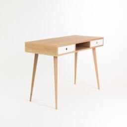Oak Wood Desk With White Drawers - Scandinavian Mid-Century Modern Design - thumbnail 2