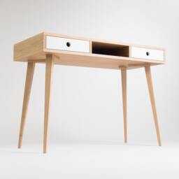 Oak Wood Desk With White Drawers - Scandinavian Mid-Century Modern Design - thumbnail 3