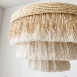 Boho Chandelier Light Fixture, Fringe Pendant Ceiling Light, Natural Cotton Fiber Sisal Grass Shade, Coastal Lighting, Beachy Home Decor - thumbnail 4