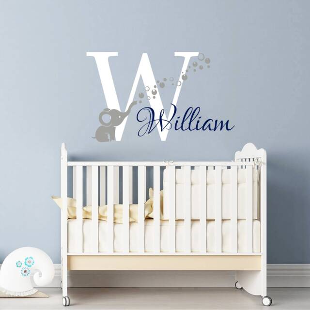 Elephant Wall Decal Name Decals Nursery Baby Room Decor Bubbles / - image 1