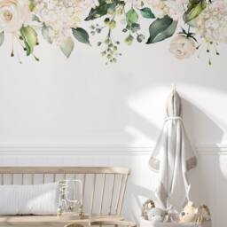 Watercolor White Floral Wall Decal - Soft Bouquet Mural Nursery Flowers Art Print - thumbnail 2