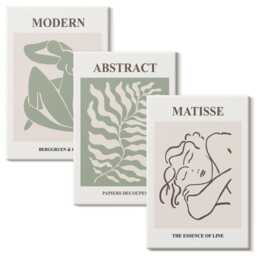 Canvas Set Of 3 - Stylish Paintings in Shades Green With Figures & Leaves, Wall Art Canvas, Artwork Decor - thumbnail 2