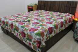 Handmade Tropical Print Kantha Quilt Lightweight Cotton Bedspread - thumbnail 1