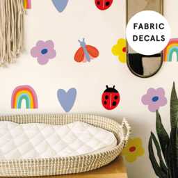 Ladybugs, Hearts & Rainbow Fabric Wall Stickers Removable Nursery Decor - thumbnail 1