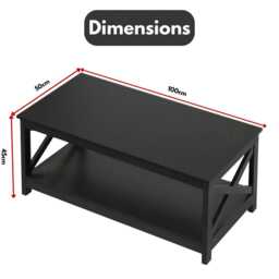Modern Wooden Coffee Table With Storage Shelf Rustic Black Living Room Side - thumbnail 4