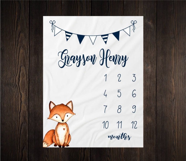 Woodland Milestone Blanket Monthly Growth Tracker Soft Fleece Fox Baby Shower Gift Newborn Watch Me Grow Boy - image 1