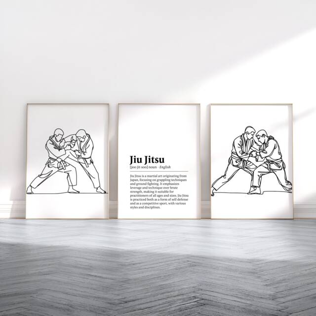 Jiu Jitsu Poster Set - 3 Prints - Wall Art Gifts Martial Arts Gift Definition Boys Bedroom Decor Kids Line Artwork - image 1