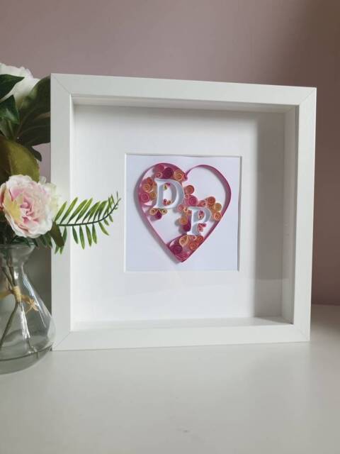Initial Frame, Valentines Gift, Nursery Decor, 1st Anniversary, First Anniversary, Valentines Day, Love Heart, Paper Quilled Design, Wedding - image 1