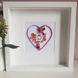 Initial Frame, Valentines Gift, Nursery Decor, 1st Anniversary, First Anniversary, Valentines Day, Love Heart, Paper Quilled Design, Wedding - thumbnail 2