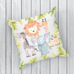 Jungle Animals Nursery Cushion , Safari Baby Decor Theme Elephant Giraffe Zebra Lion - thumbnail 2