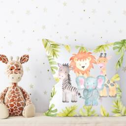 Jungle Animals Nursery Cushion , Safari Baby Decor Theme Elephant Giraffe Zebra Lion - thumbnail 3