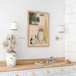 Shower Cat Art Print - Funny Bathroom Wall Quirky Tabby Decor Lover Gift - thumbnail 3