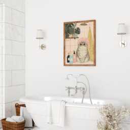 Shower Cat Art Print - Funny Bathroom Wall Quirky Tabby Decor Lover Gift - thumbnail 2