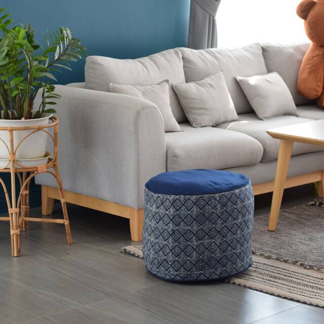 Indigo Batik Ottoman Pouf Hmong Hill Tribe Textile, Kapok Filled - image 1