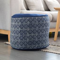 Indigo Batik Ottoman Pouf Hmong Hill Tribe Textile, Kapok Filled - thumbnail 2