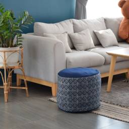 Indigo Batik Ottoman Pouf Hmong Hill Tribe Textile, Kapok Filled