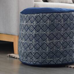 Indigo Batik Ottoman Pouf Hmong Hill Tribe Textile, Kapok Filled - thumbnail 3