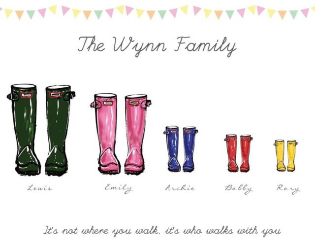 Personalised Family Print, Christmas, Present, Wellington Boot Wellies, New Home Gift, Father's Day Mother's Day - image 1